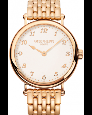 Patek Philippe Calatrava 34.6-7200/1R-001 (Rose Gold Bracelet, Silvery-grained Arabic Dial, Rose Gold Smooth Bezel)