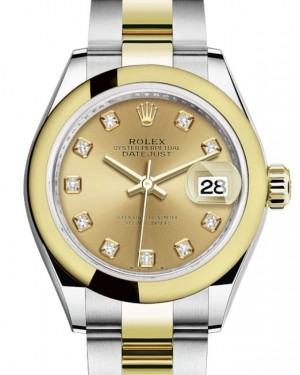Rolex Lady-Datejust 28-279163 (Yellow Rolesor Oyster Bracelet, Gold Diamond-set Champagne Dial, Domed Bezel)
