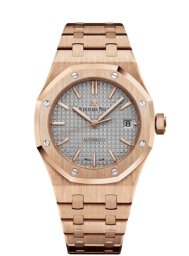Audemars Piguet Royal Oak 37-15450OR.OO.1256OR.01 (Pink Gold Bracelet, Grande Tapisserie Nickel-grey Index Dial, Pink Gold Smooth Bezel)
