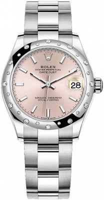 Rolex Datejust 31-278344RBR (Oystersteel Oyster Bracelet, Pink Index Dial, Domed Diamond Bezel)
