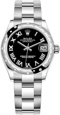 Rolex Datejust 31-278344RBR (Oystersteel Oyster Bracelet, Bright-black Roman Dial, Domed Diamond Bezel)