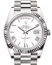 Rolex Day-Date 40-228239 (White Gold President Bracelet, White Roman Dial, Fluted Bezel) (m228239-0046)