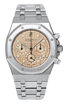 Audemars Piguet Royal Oak 39-25960BC.OO.1185BC.02 (White Gold Bracelet, Grande Tapisserie Salmon Dot Index Dial, White Gold Smooth Bezel)