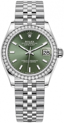 Rolex Datejust 31-278384RBR (Oystersteel Jubilee Bracelet, Mint-green Index Dial, Diamond Bezel)