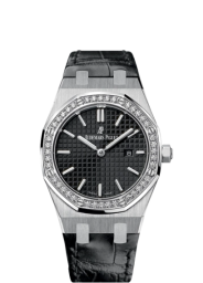 Audemars Piguet Royal Oak 33-67651ST.ZZ.D002CR.01 (Black Alligator Leather Strap, Grande Tapisserie Black Index Dial, Diamond-set Stainless Steel Bezel) (67651ST.ZZ.D002CR.01)