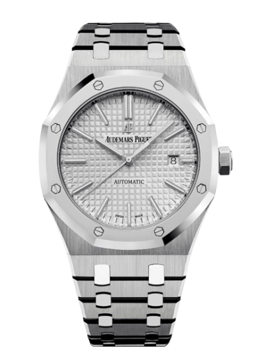 Audemars Piguet Royal Oak 41-15403IP.OO.1220IP.01 (Titanium Bracelet, Grande Tapisserie Silver-toned Index Dial, Platinum Smooth Bezel)