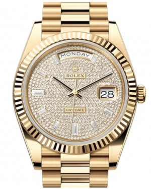 Rolex Day-Date 40-228238 (Yellow Gold President Bracelet, Diamond-paved Diamond-set Index Dial, Fluted Bezel)