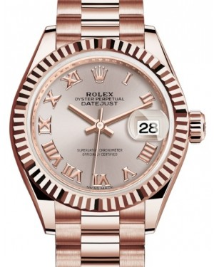 Rolex Lady-Datejust 28-279175 (Everose Gold President Bracelet, Sundust Roman Dial, Fluted Bezel)