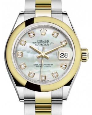 Rolex Lady-Datejust 28-279163 (Yellow Rolesor Oyster Bracelet, Gold Diamond-set White MOP Dial, Domed Bezel)