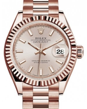 Rolex Lady-Datejust 28-279175 (Everose Gold President Bracelet, Sundust Index Dial, Fluted Bezel)