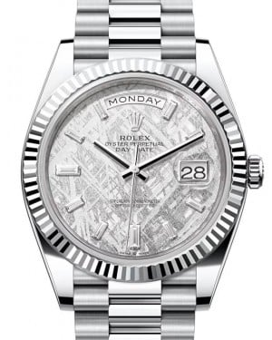 Rolex Day-Date 40-228236 (Platinum President Bracelet, Meteorite Diamond-set Index Dial, Fluted Bezel)