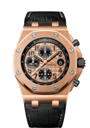 Audemars Piguet Royal Oak OffShore 42-26470OR.OO.A002CR.01 (Black Alligator Leather Strap, Méga Tapisserie Pink Gold-toned Arabic Dial, Pink Gold Smooth Bezel) (26470OR.OO.A002CR.01)