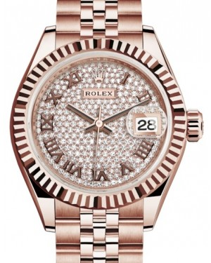 Rolex Lady-Datejust 28-279175 (Everose Gold Jubilee Bracelet, Diamond-paved Roman Dial, Fluted Bezel)