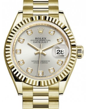 Rolex Lady-Datejust 28-279178 (Yellow Gold President Bracelet, Gold Diamond-set Silver Dial, Fluted Bezel)