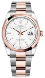 Rolex Datejust 36-126201 (Everose Rolesor Oyster Bracelet, White Index Dial, Domed Bezel) (m126201-0018)