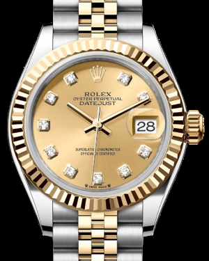 Rolex Lady-Datejust 28-279173 (Yellow Rolesor Jubilee Bracelet, Gold Diamond-set Champagne Dial, Fluted Bezel)