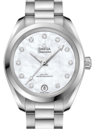 Omega Seamaster Aqua Terra 150M 34-220.10.34.20.55.001 (Stainless Steel Bracelet, White MOP Diamond Index Dial, Stainless Steel Bezel) (Omega 220.10.34.20.55.001)