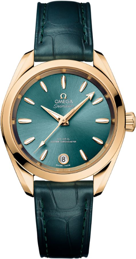 Omega Seamaster Aqua Terra 150M 34-220.53.34.20.10.001 (Shimmering Pine-green Alligator Leather Strap, Sun-brushed Lagoon-green Index Dial, Moonshine Gold Bezel)