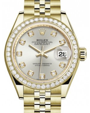 Rolex Lady-Datejust 28-279138RBR (Yellow Gold Jubilee Bracelet, Gold Diamond-set Silver Dial, Diamond Bezel)