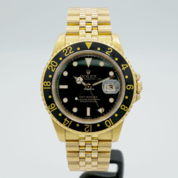 Rolex GMT-Master 40-16758 (Yellow Gold Jubilee Bracelet, Black Nipple Dial, Black Aluminum Bezel)