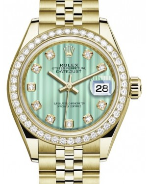 Rolex Lady-Datejust 28-279138RBR (Yellow Gold Jubilee Bracelet, Gold Diamond-set Mint-green Dial, Diamond Bezel)