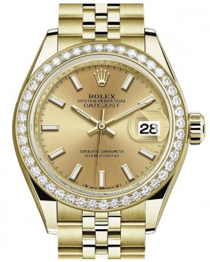 Rolex Lady-Datejust 28-279138RBR (Yellow Gold Jubilee Bracelet, Champagne Index Dial, Diamond Bezel)