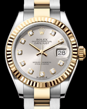 Rolex Lady-Datejust 28-279173 (Yellow Rolesor Oyster Bracelet, Gold Diamond-set Silver Dial, Fluted Bezel)
