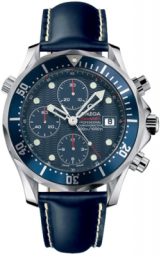 Omega Seamaster Diver 300M 36.25-2925.80.91 (Blue Leather Strap, Wave-embossed Blue Dot Index Dial, Rotating Blue Ceramic Bezel) (Omega 2922.80.91)