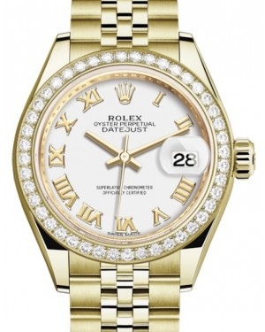 Rolex Lady-Datejust 28-279138RBR (Yellow Gold Jubilee Bracelet, White Roman Dial, Diamond Bezel)