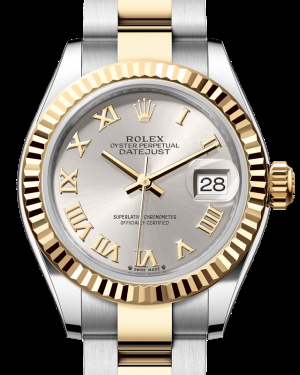 Rolex Lady-Datejust 28-279173 (Yellow Rolesor Oyster Bracelet, Silver Roman Dial, Fluted Bezel)