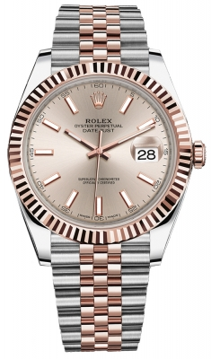 Rolex Datejust 41-126331 (Everose Rolesor Jubilee Bracelet, Sundust Index Dial, Fluted Bezel)