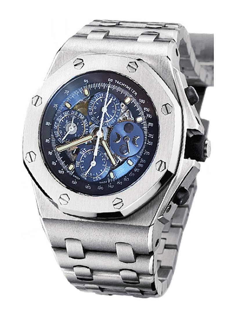 Audemars Piguet Royal Oak OffShore 45-25854BC.O.1150BC.01 (White Gold Bracelet, Petite Tapisserie Blue Index Dial, White Gold Smooth Bezel)