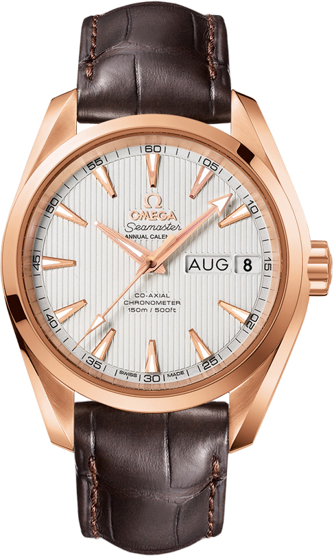 Omega Seamaster Aqua Terra 150M 38.5-231.53.39.22.02.001 (Brown Alligator Leather Strap, Vertical-teak Silver-toned Index Dial, Red Gold Bezel)