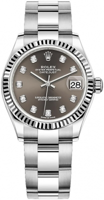 Rolex Datejust 31-278274 (Oystersteel Oyster Bracelet, Gold Diamond-set Dark-grey Dial, Fluted Bezel)