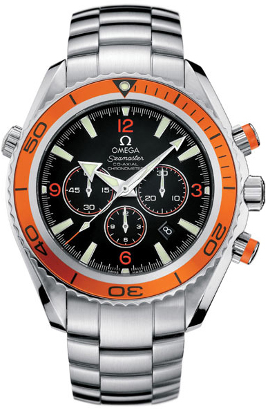 Omega Seamaster Planet Ocean 600M 45.5-2218.50.00 (Stainless Steel Bracelet, Black Arabic/Index Dial, Rotating Orange Ceramic Bezel)