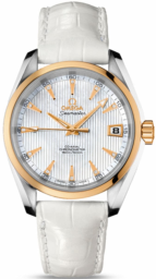 Omega Seamaster Aqua Terra 150M 38.5-231.23.39.21.55.002 (White Alligator Leather Strap, Vertical-teak White MOP Index Dial, Yellow Gold Bezel) (Omega 231.23.39.21.55.002)