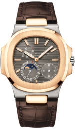 Patek Philippe Nautilus 40-5712GR-001 (Chestnut-brown Alligator Leather Strap, Horizontal-embossed Grey Index Dial, Rose Gold Smooth Bezel) (5712GR-001)