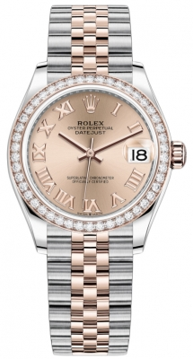 Rolex Datejust 31-278381RBR (Everose Rolesor Jubilee Bracelet, Rosé Roman Dial, Diamond Bezel)