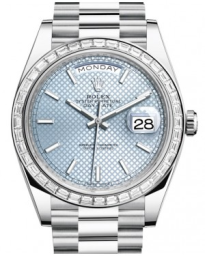 Rolex Day-Date 40-228396TBR (Platinum President Bracelet, Ice-blue Diagonal Index Dial, Diamond Bezel) (m228396tbr-0001)