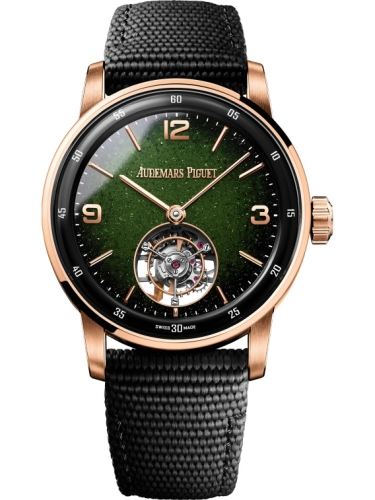 Audemars Piguet Code 11.59 41-26396NR.OO.D002KB.01 (Black Rubber-coated Strap, Smoked-green Enameled-aventurine Arabic/Index Dial, Pink Gold Smooth Bezel)