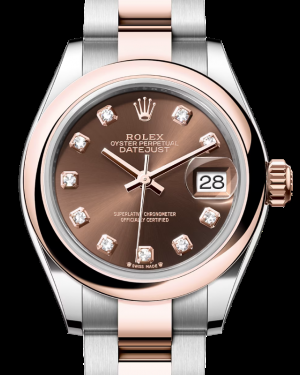 Rolex Lady-Datejust 28-279161 (Everose Rolesor Oyster Bracelet, Gold Diamond-set Chocolate Dial, Domed Bezel)