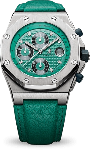 Audemars Piguet Royal Oak OffShore 42-25770ST.O.0009/07 (Turquoise Calfskin Strap, Petite Tapisserie Turquoise Index Dial, Stainless Steel Smooth Bezel)