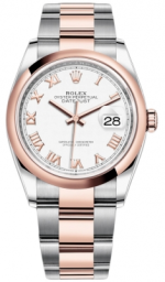 Rolex Datejust 36-126201 (Everose Rolesor Oyster Bracelet, White Roman Dial, Domed Bezel) (m126201-0016)