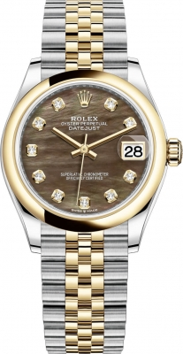 Rolex Datejust 31-278243 (Yellow Rolesor Jubilee Bracelet, Gold Diamond-set Black MOP Dial, Domed Bezel)