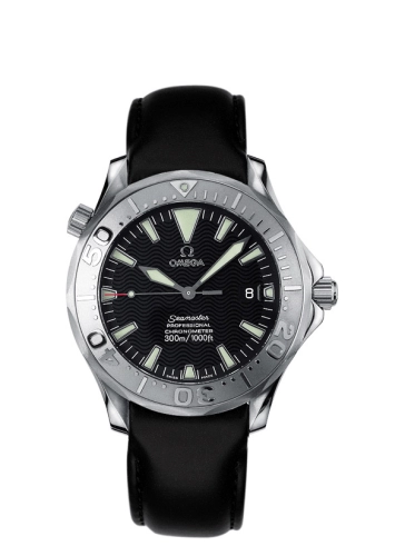 Omega Seamaster Diver 300M 41-2830.50.91 (Black Leather Strap, Wave-embossed Black Index Dial, Rotating White Gold Bezel)