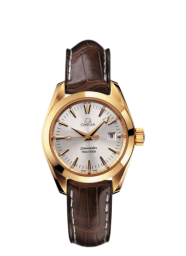 Omega Seamaster Aqua Terra 150M 29.2-2677.30.37 (Brown Alligator Leather Strap, Silver Index Dial, Yellow Gold Bezel) (Omega 2677.30.37)