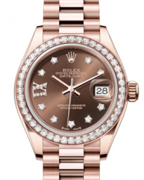 Rolex Lady-Datejust 28-279135RBR (Everose Gold President Bracelet, Gold Diamond IX-set Chocolate Dial, Diamond Bezel) (m279135rbr-0001)