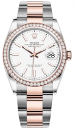 Rolex Datejust 36-126281RBR (Everose Rolesor Oyster Bracelet, White Index Dial, Diamond Bezel)