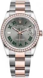 Rolex Datejust 36-126281RBR (Everose Rolesor Oyster Bracelet, Slate Roman Dial, Diamond Bezel)