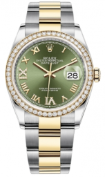 Rolex Datejust 36-126283RBR (Yellow Rolesor Oyster Bracelet, VI IX Gold Diamond-set Olive-green Dial, Diamond Bezel) (m126283rbr-0012)